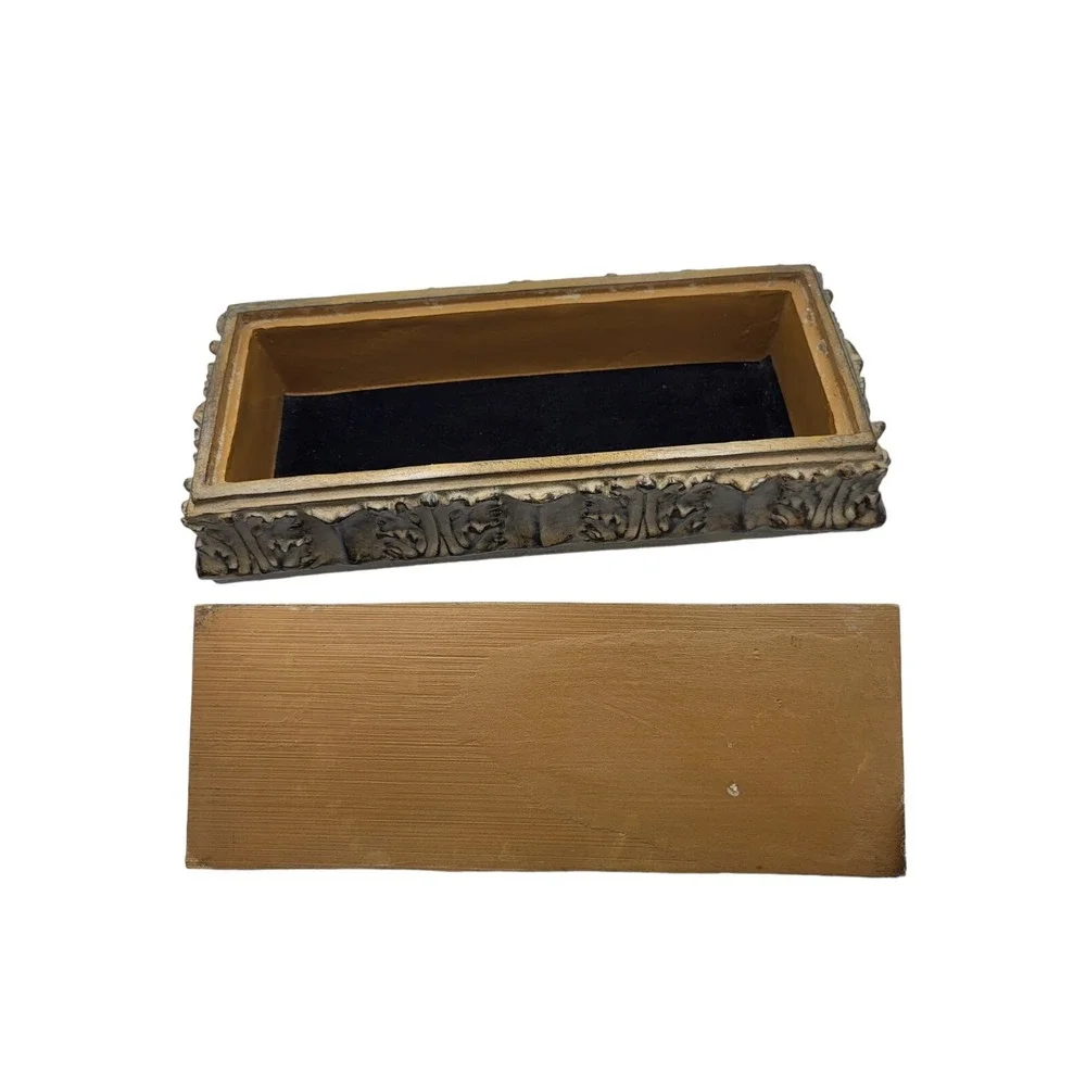 Vintage Lidded Jewelry‎ Box International Bazaar Faux Wooden Carved Velvet Lined